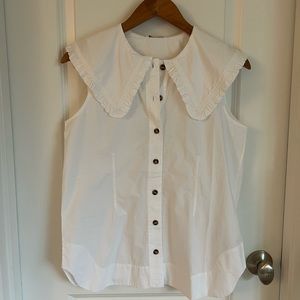 NWT Ganni Poplin Sleeveless Shirt US4 Bright White